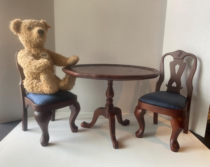 3 Piece set of American Girl Felicity Tilt Top Table and 2 Chairs from book, "Happy Birthday Felicity!"