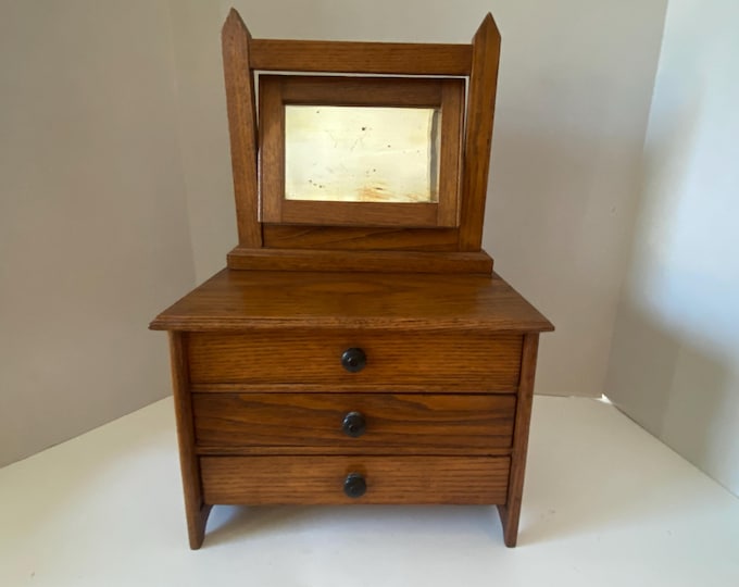 Early 1900s  15 1/2" Tall Mission Oak Doll Dresser with Tilt Mirror