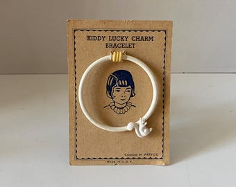 Very Rare Vintage Kiddy Lucky Charm Celluloid Child's Bracelet with Squirrel Charm with Original packaging