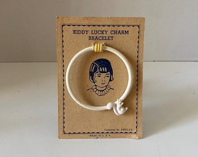 Very Rare Vintage Kiddy Lucky Charm Celluloid Child's Bracelet with Squirrel Charm with Original packaging