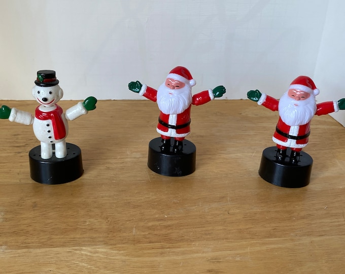 Vintage Christmas Snowman or Santa Claus plastic  Thumb Push Puppet