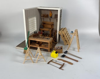 WOW! 1:12 Scale Realistic Woodworker's Workshop with 21 Accessories--jigsaw, miter box, woodburner, bow saw, vice-so many realistic details!
