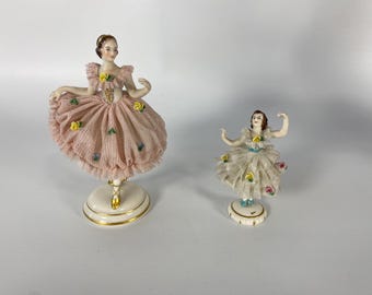 Choice of Vintage Muller Volkstedt Dresden Ballerina with Porcelain Lace Tulle and Applied Ceramic Flowers Made in Germany