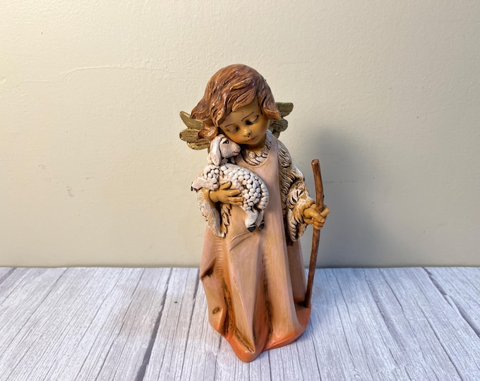 1988 Made in Italy, Fontanini Roman Inc Shepherd Angel Boy with Lamb statue signed by E. Simonetti