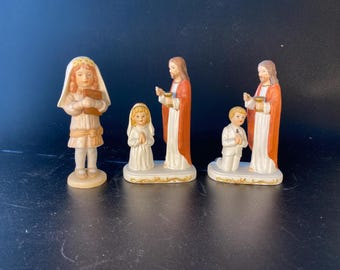 Choice of 1982 Enesco First Communion Porcelain Bisque Girl Figurine or Cake Topper, or Boy or Girl with Jesus First Communion figurine
