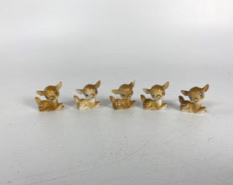Set of 5 Miniature 1" Big Blue Eyed fawns reindeer Diorama figurines
