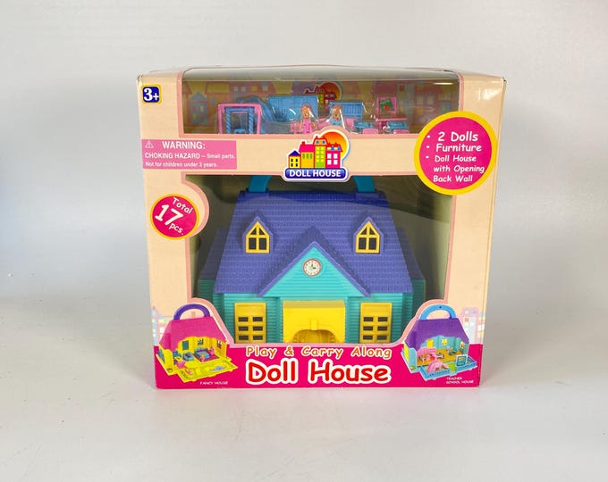 Play & Carry Along Plastic Doll School House with 16 Piece Accessories for ages 3+ with original box