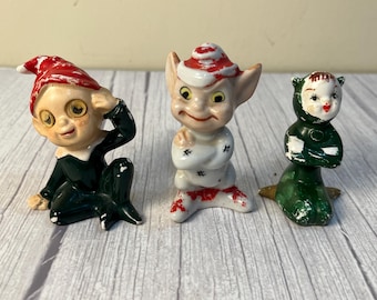 1950's winking Lenticular and knee hugger Pixie Elves set of 3