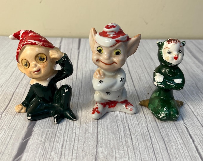 1950's winking Lenticular and knee hugger Pixie Elves set of 3