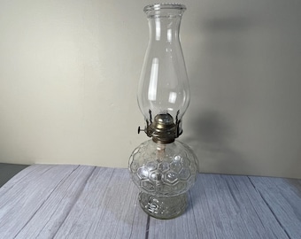 Ornate vintage turtle shell design glass Oil Lamp with chimney and wick