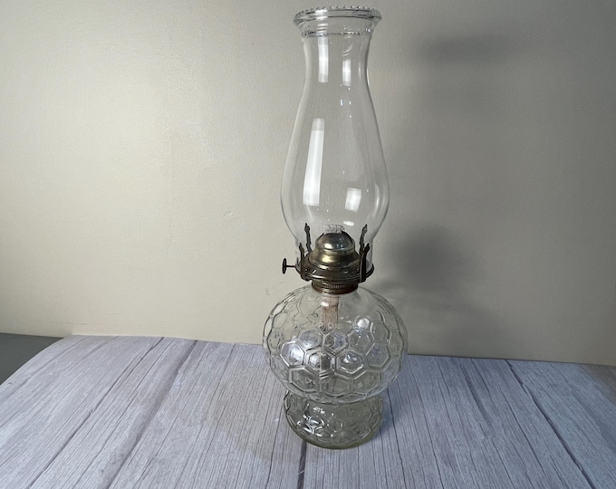 Ornate vintage turtle shell design glass Oil Lamp with chimney and wick