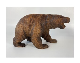 Vintage 6"x 9" Wooden Carved Brown Bear.