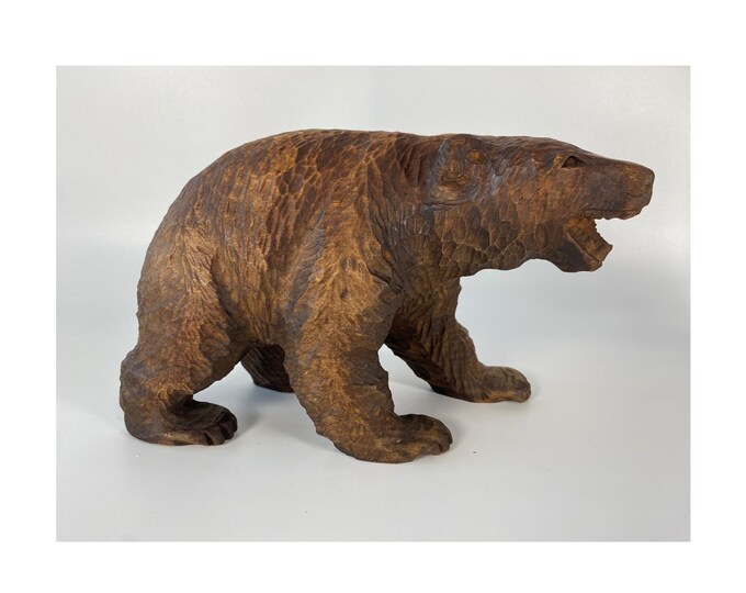 Vintage 6"x 9" Wooden Carved Brown Bear.