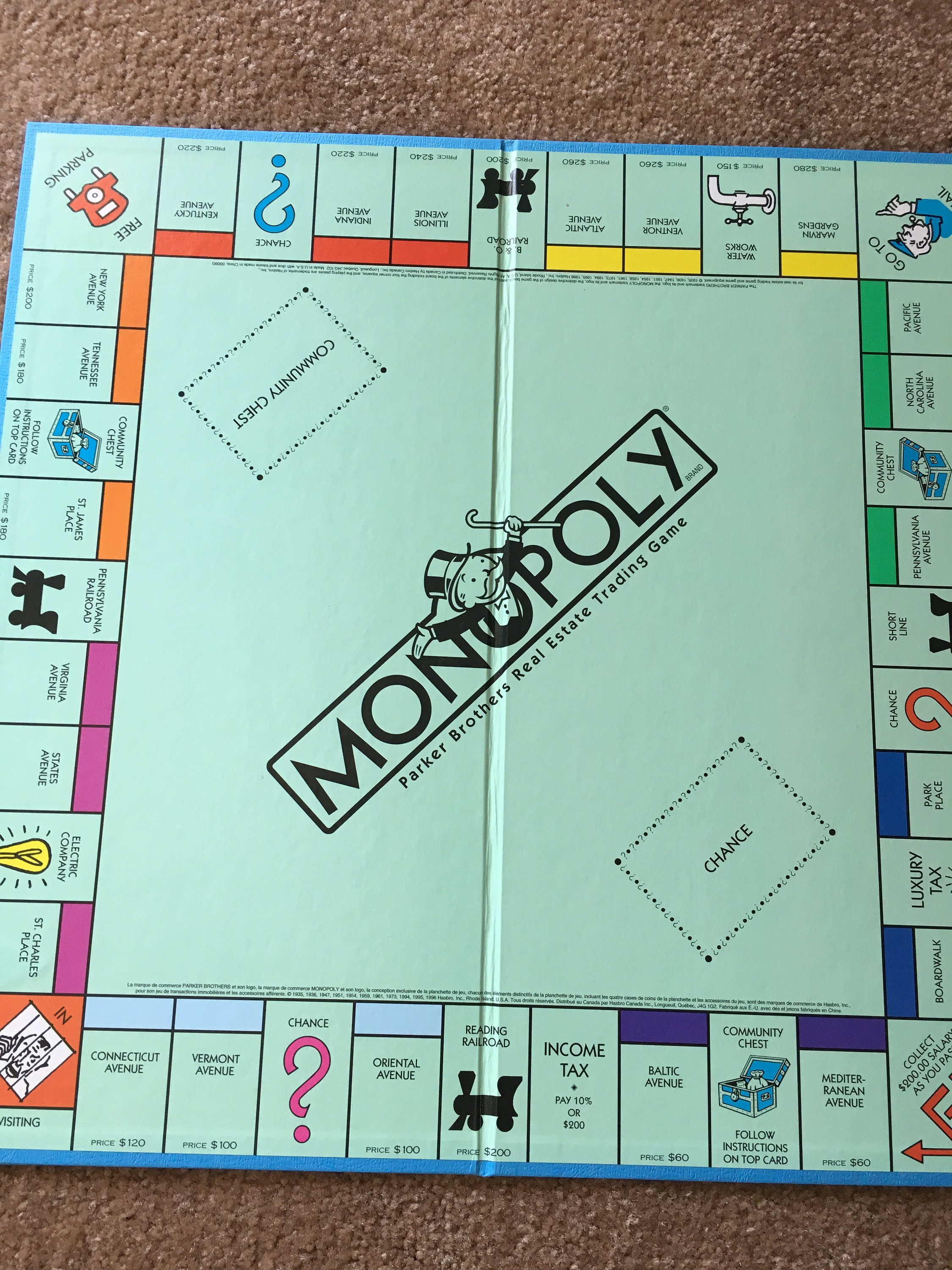 vintage 1996 Canadian Monopoly game with french words on board