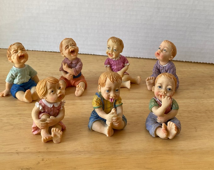 Set of 7 Piano Babies Resin figurines with comical expressions