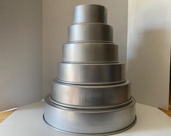 3" DEEP Set of 6 Tier Magic Line Vintage Professional Heavy Gage Aluminum Wedding Cake Rounds in 16, 14, 12, 10, 8 and 6 inches x 3"