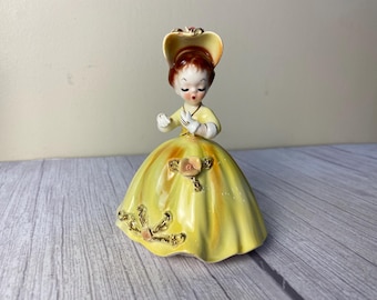 Vintage Arnart Cherchez La Femme 1958 Petite Figurine Young Lady in Yellow Dress