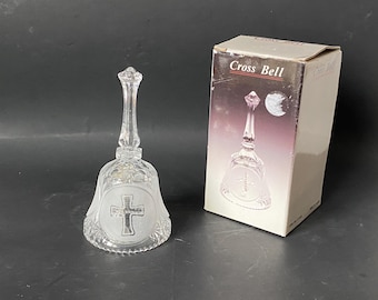 Religious Frosted Fine Crystal dinner Bell with Cross on it in original box