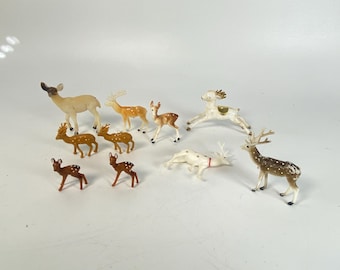 Set of 10 MCM small and miniature plastic reindeer