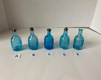 Choice of Blue Root Bitters Glass Bottles - some with corks