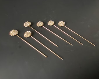 Set of 6  Wedding  Bridal Bridesmaid Formal wear hair Pins Gold tone and in Clear Crystal and very pale green