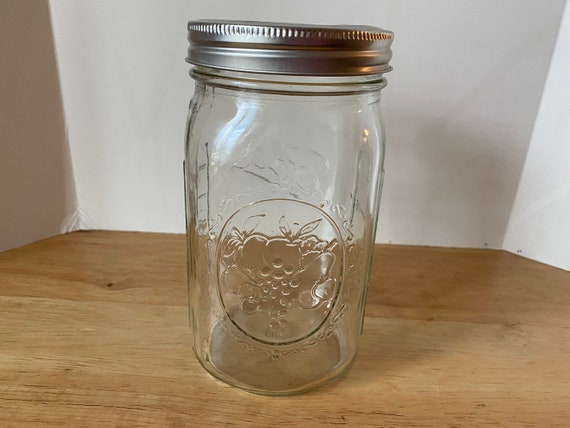 Vintage Ball Wide Mouth Clear 3 Cup 24 Ounce Mason Jar With Grape