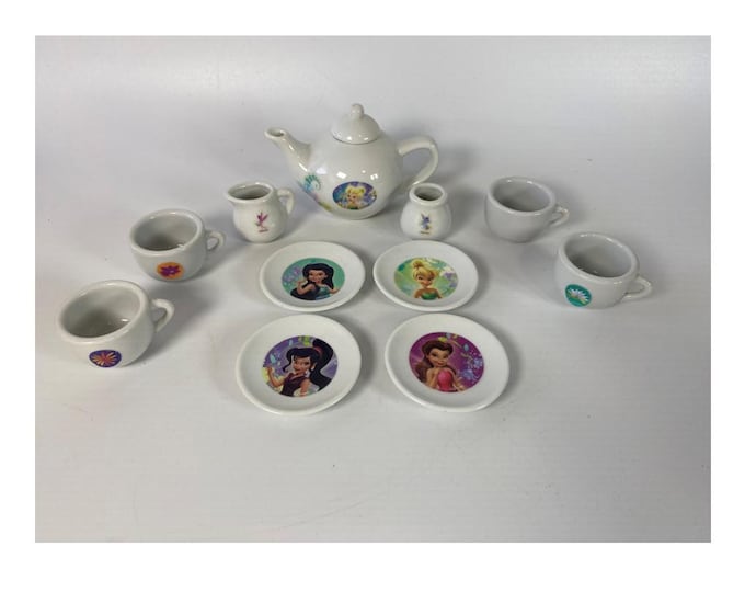 11 Piece set  Disney Fairies Pixie Porcelain Children's Tea Set with Tinker Bell and Friends