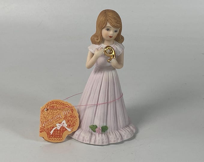 1980s 9 Year Old Brunette Birthday Girls by Enesco ceramic bisque "Growing Up Birthday Girls"  Figurine with Original Tag & Birthday Poem