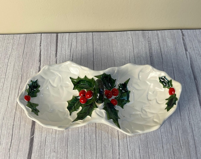 Vintage 1970/1 Lefton Christmas double sided Candy Dish 6058