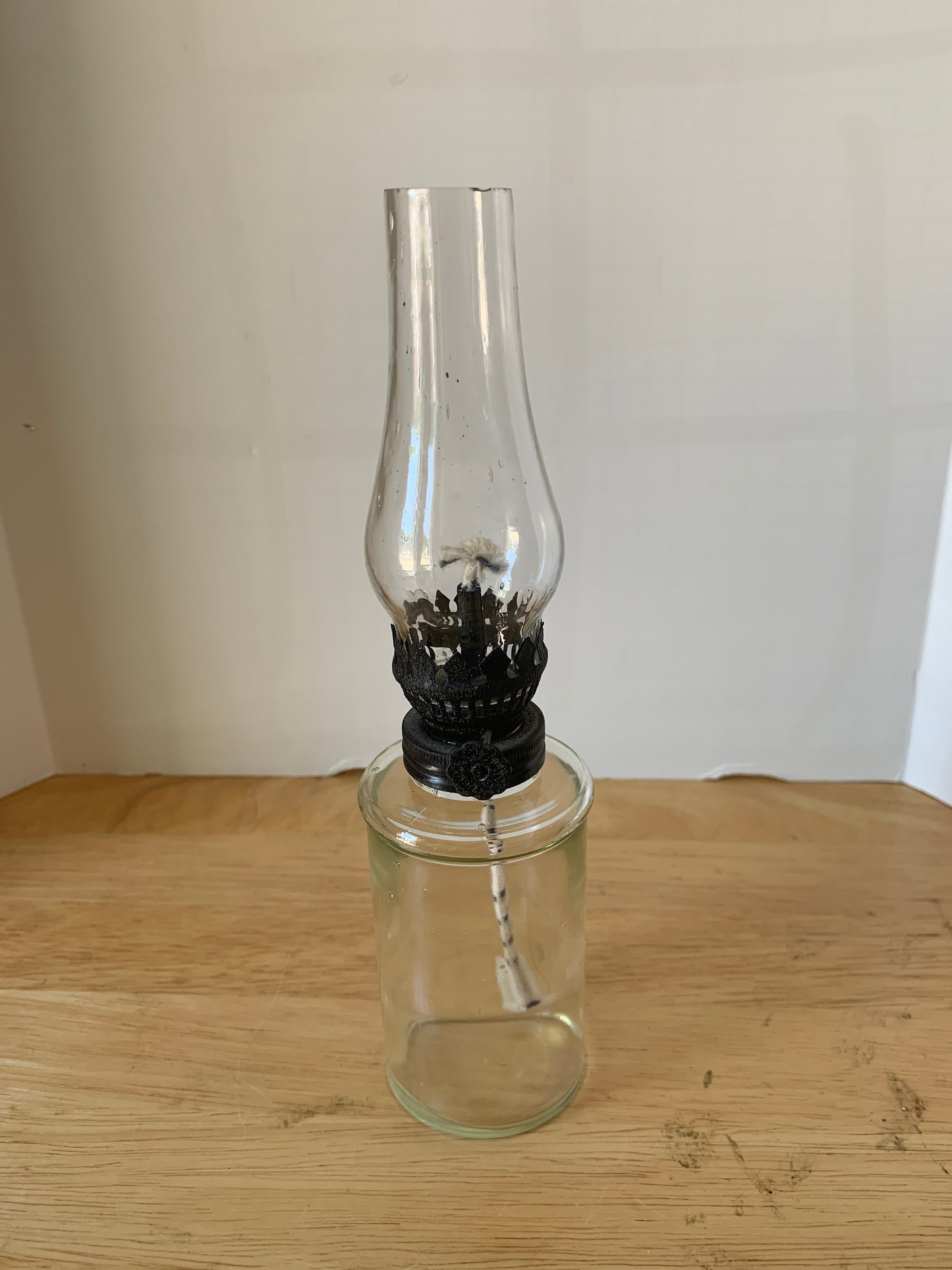 miniature vintage cylinder glass oil lamp chimney and wick