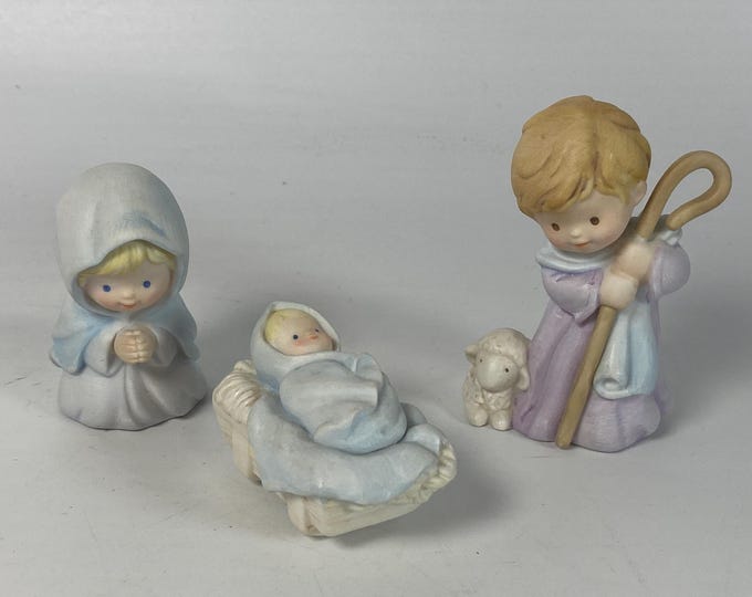 1986 Avon Heavenly Blessings Nativity 3 Piece Set made of Ceramic Bisquet