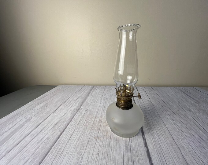 miniature vintage glass oil lamp chimney and wick made in Italy