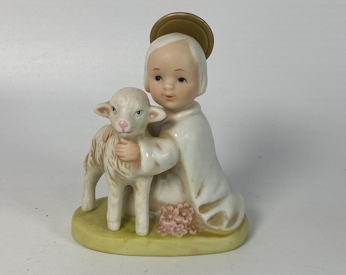 Vintage Porcelain Bisque  Homco Holy Child with Lamb Figurine #5605