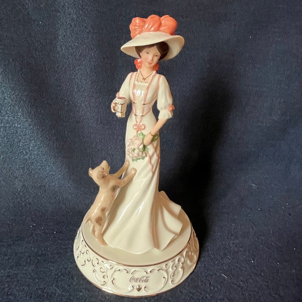 Lenox & Coca Cola Brand figurine "Afternoon Refreshment" 1999 Turn of the Century woman figurine with dog