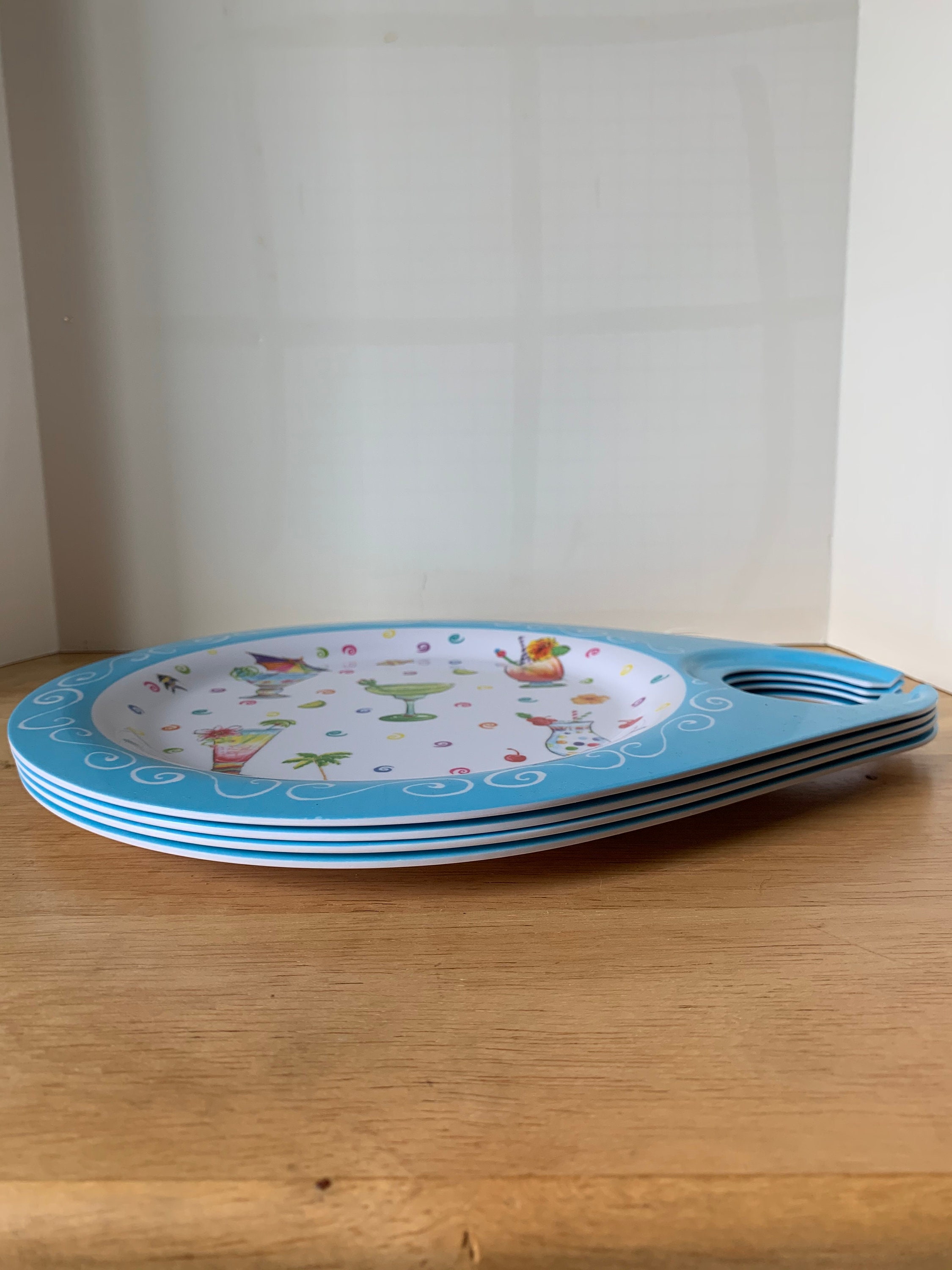 Set of 4 melmac party plates with cup holder Etsy