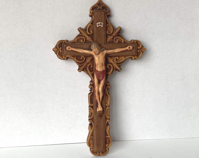 Vintage 12 1/2" Tall Rustic painted Ceramic Crucifix