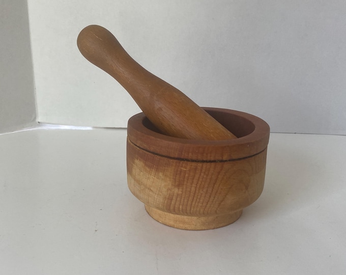 2 Piece Vintage  Wooden Mortar and Pestle set