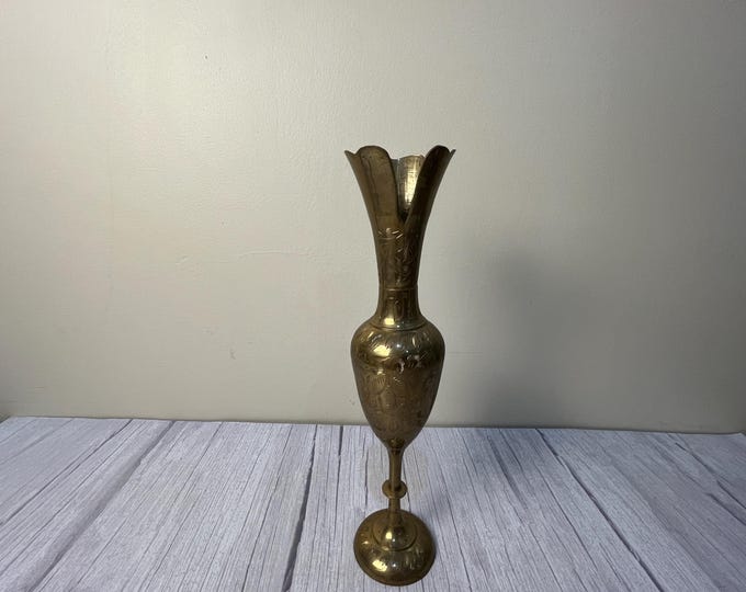 brass leaf etched and split top vase made in India