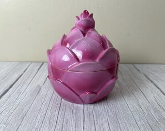 Adorable!  Bavarian Small pink Lotus petal bisque ceramic trinket box