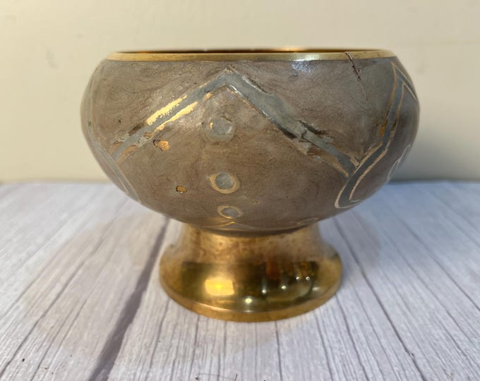 Vintage solid Brass pedestal bowl made in India