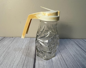 Vintage Federal Houseware Starburst white plastic top glass bottom syrup dispenser