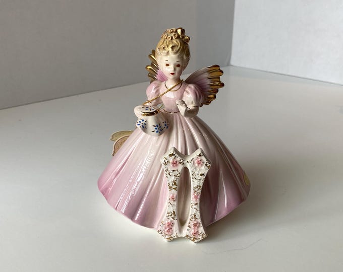 Vintage Sweet  Josef Originals 11th Birthday Brunette Hair Porcelain Ceramic Angel Figurine with Original Tag and Sticker