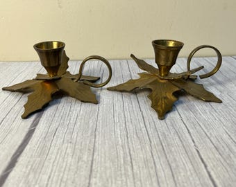 Pair of solid brass taper (chamberstick) candle holders made in India