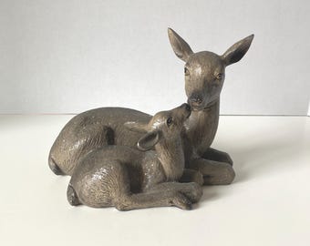 Fawn and Doe Kissing Figurine  with Light Sugaring
