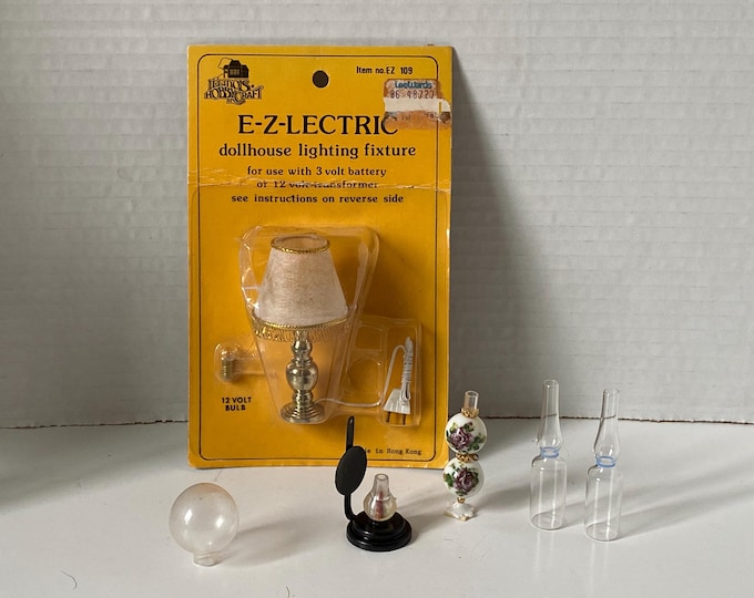 Set of 4 Dollhouse Blown Glass Oil Lamps and EZ-Lectric Lighting Lamp Fixture