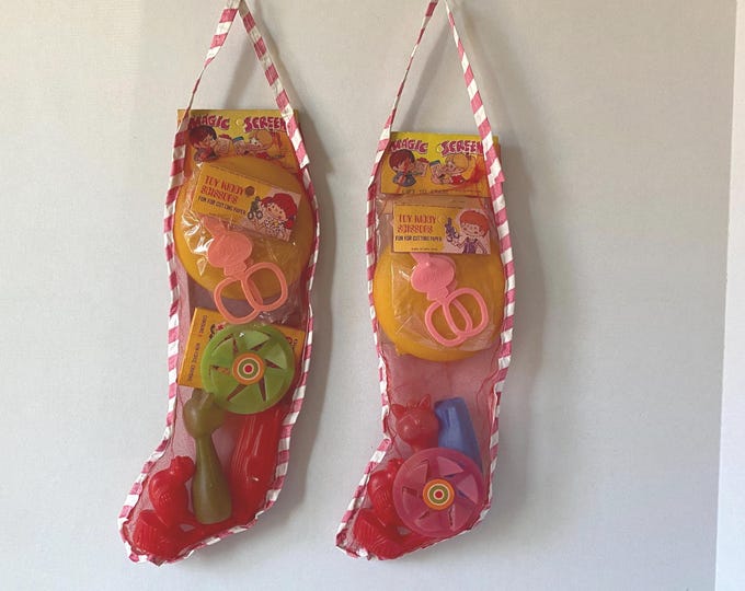 Choice of  Vintage Plastic Mesh Christmas Stocking for Boy or Girl New in Package