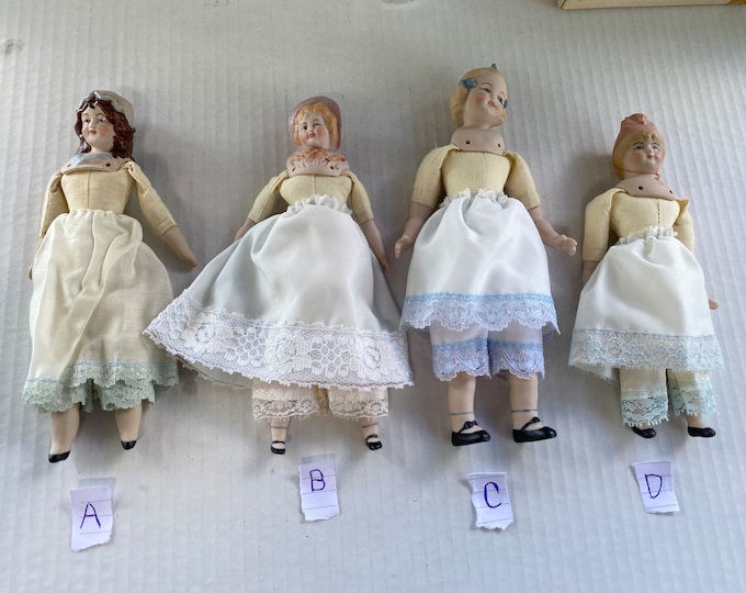Choice of 4 Bisque Heads (with Hats or bows), Arm & Legs with Cloth Body Dollhouse Size