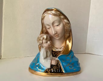 Made in Italy  Porcelain Ceramic Bust of Madonna and Infant Jesus