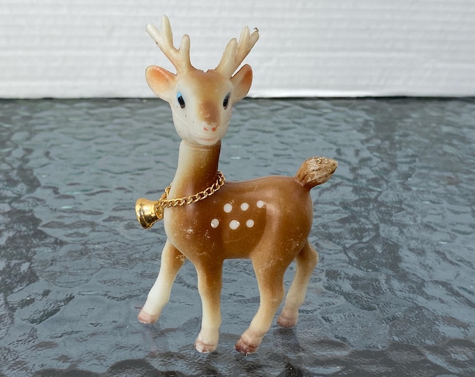 Celluloid Reposeable Head Vintage  Reindeer with Metal Bell