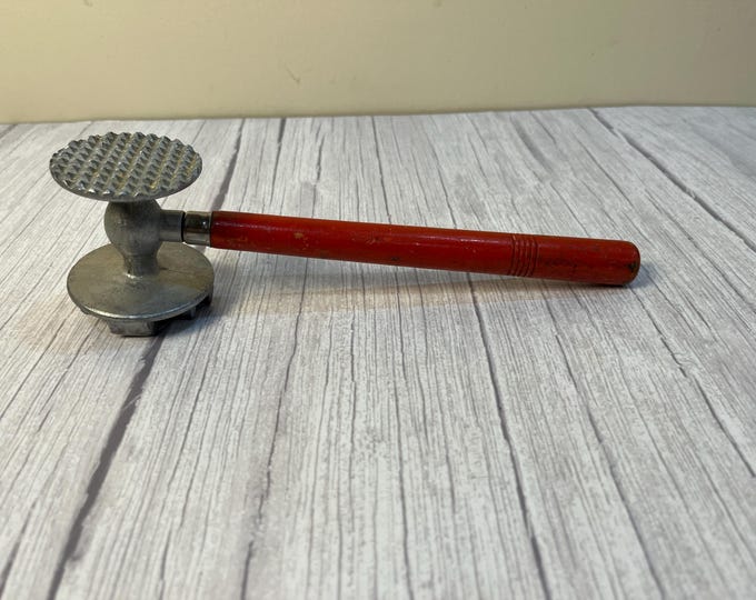 Vintage wooden red handle meat tenderizer